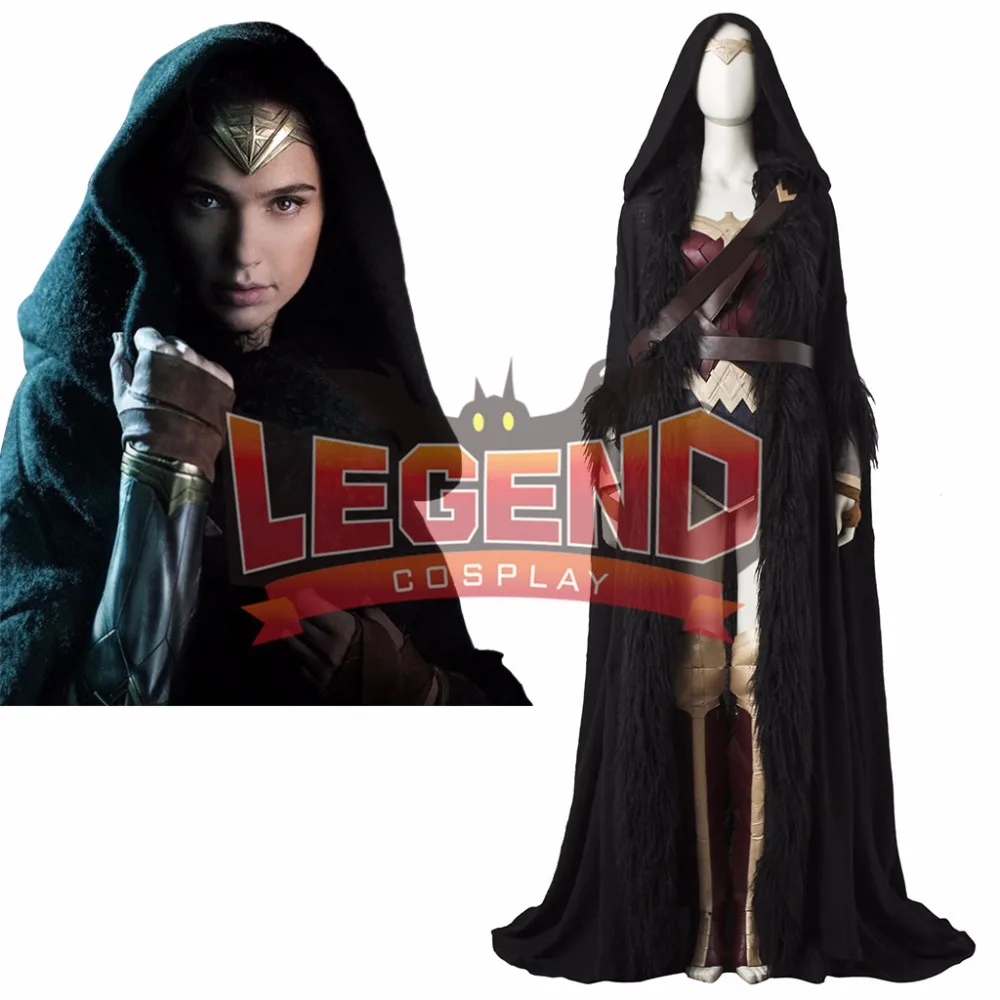 Wonder Woman Cosplay Cloak Costume Diana Prince Cosplay Black Cape belt robein Movie & TV