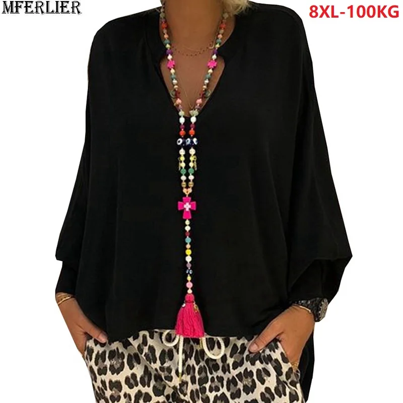 

autumn women long sleeve shirt batwing sleeve plus size big 6XL 5XL 7XL 8XL casual womens loose cotton v-neck shirts blouse 46