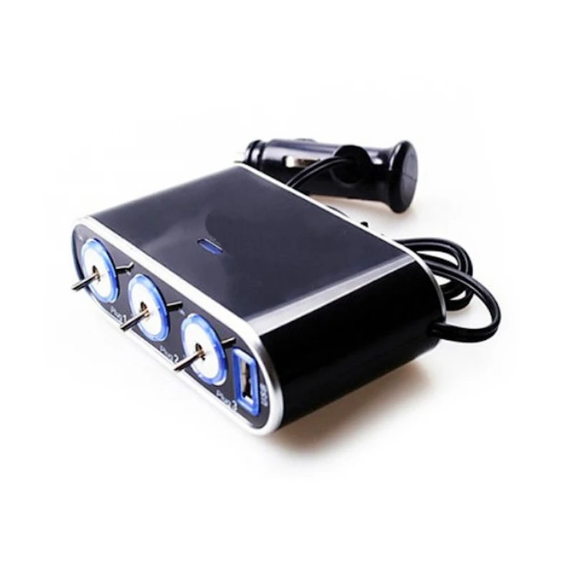 

Marsnaska car styling 4Ways Socket Car Charger Vehicle Cigarette Lighter Socket Splitter & Dual Usb Ports Plug Adapter