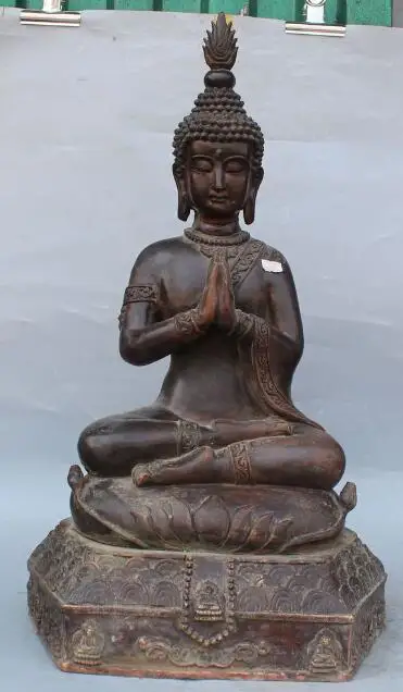 

S4696 24" Buddhism Bronze Thailand Buddha On Lotus Thailand Buddha Statue Sculpture