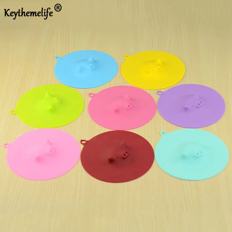 

1 Pcs 13cm Cute Cartoon Pig Dustproof Leakproof Glass Lids Candy Colors Coffee Silicone kettle Cover Seal Cap 8 Colors FA