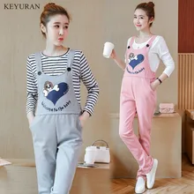 Maternity Clothing Pants Spring Autumn Cartoon Print Cotton Plus Size Overalls Pregnant Women`s Large Size Suspender Trousers