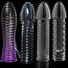 Reusable Delay Condoms vibrator Sleeve cock Ring dotted Cover Penis erection Impotence Extensions dildo GSpot porn Sex toys Men