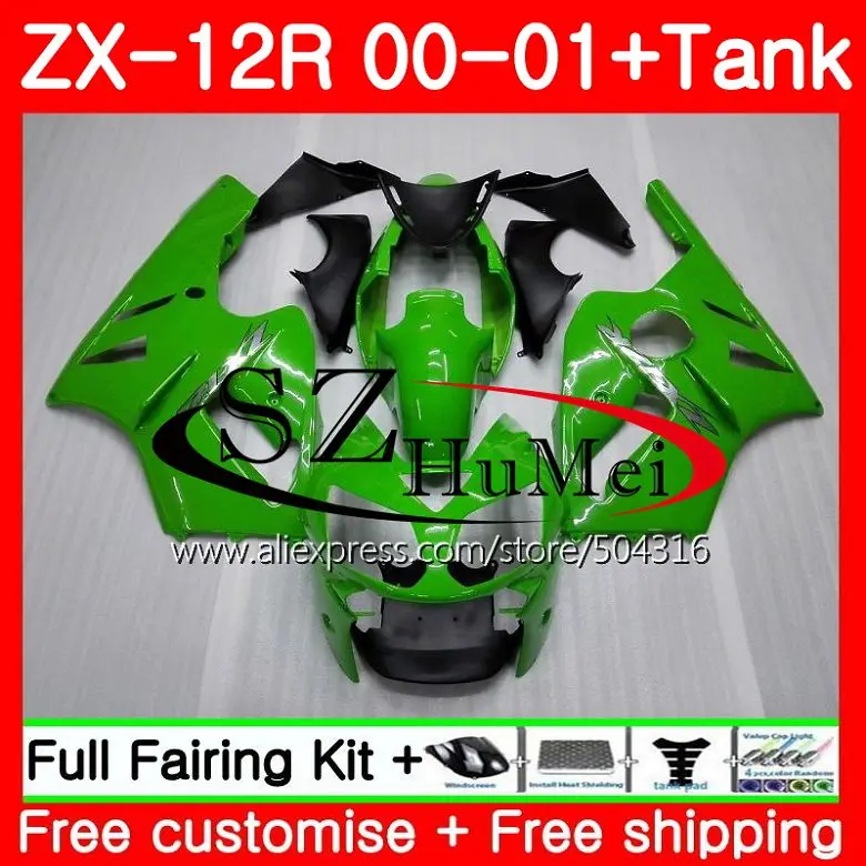 

green black Injection For KAWASAKI NINJA ZX 12R 00-01 ZX1200 C 22SH22 ZX 12 R ZX12R 00 01 ZX1200 ZX-12R 2000 2001 Fairings kit