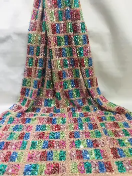 

fashion foam embroidery sequins lace fabric 5yards free shipping good quality african sequins for women dress XINGHJUN093