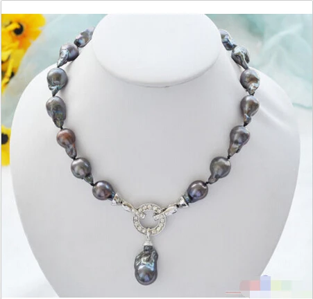 

p3937 Rare 18" 20mm black baroque keshi Reborn necklace pendant ^^^@^Noble style Natural Fine jewe FREE SHIPPING