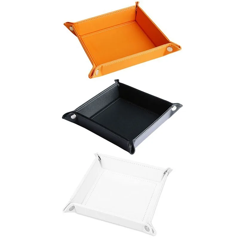 

1pc PU Leather Foldable Storage Box Plate Tray Dice Table Games Key Wallet Coin Boxes Office Desktop Floding Make Up Organizer