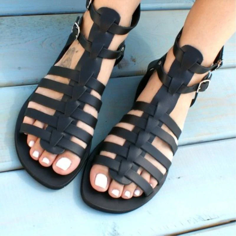 Летняя женская обувь пляжные сандалии на плоской подошве Модные Женские однотонные Босоножки с открытым носком на плоской подошве в римском стиле повседневная обувь сандалии, размеры 36-43