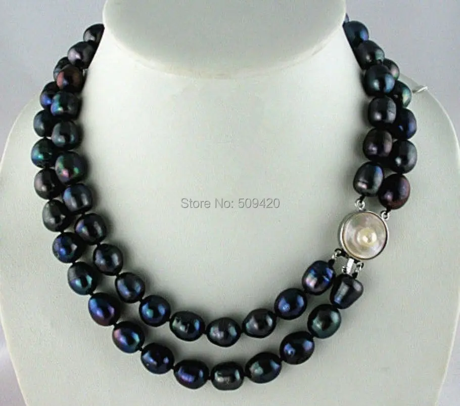 

Free Shipping >>>REAL BEAUTIFUL 2 STRANDS 11-13MM TAHITIAN BLACK BAROQUE PEARL NECKLACE 17 18 inch