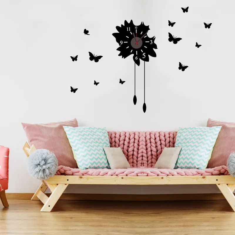 

Big Wall Clock Wall Hanging Mirror DIY Living Room Home Decoration Fashion 3D Wall Clocks Modern Design Kitchen Butterfly 2018