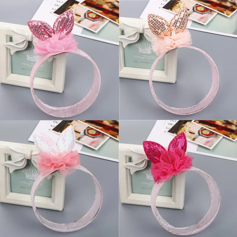 10pcs Lace Shiny Rabbit Ear Headband Cute Newborn Baby Girls Hair Bands Headwear Photography Props Child Kids Hair accessories dvotinst newborn baby girls photography props velvet outfits pillow headband hat romper set fotografia studio shoot photo props