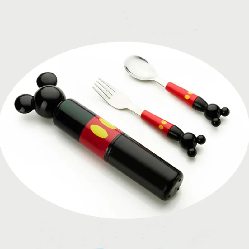 

Children stereo mickey head stainless steel fork portable baby boxed set tableware consisting training