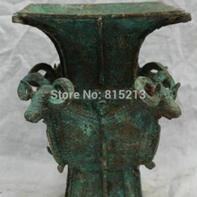 Bi001086 " Династия Китайский Дворец Народная Старый Бронзовый 4 Овечья Голова Статуи Зун Ваза Jar Горшок