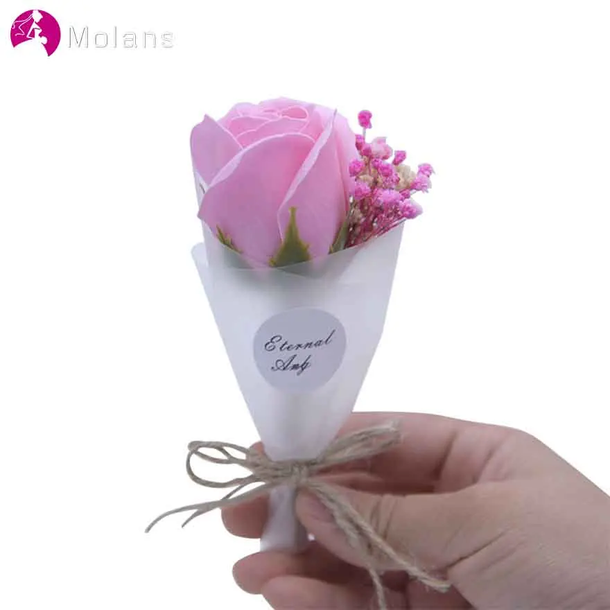 

MOLANS One Rose Stimulation Flower for Gift/Wedding Accessories Simple Beautiful Artificial Floral with Hand-woven Ribbons Decor