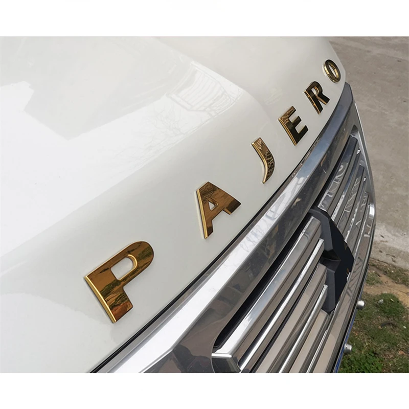 For Mitsubishi Pajero CAR ACCESSORIES Letters Hood Emblem Silver Chrome Plating Logo 3D Sticker Sta