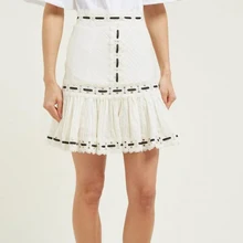 Белый мини-юбка элегантные, кружевные, лоскутные Русалка Высокая талия юбка Для женщин Bodycon платье фасона «рыбий хвост» плиссированная юбка Falda De Mujer; большие размеры