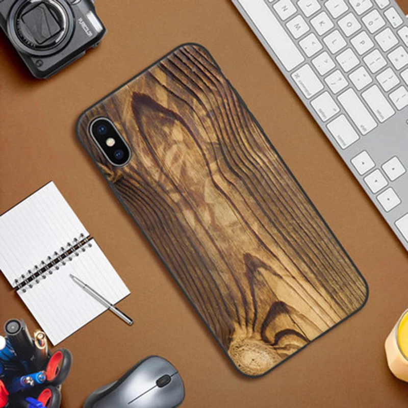 Крышка корпуса ля iphone X с изображением деревянного камня мягкий чехол для