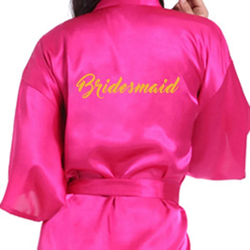 R19-1, сексуальное атласное кимоно, свадебный наряд, Золотая блестящая Пижама для невесты, ночная рубашка, костюм для вечеринки для женщин - Цвет: Hotpink Bridesmaid