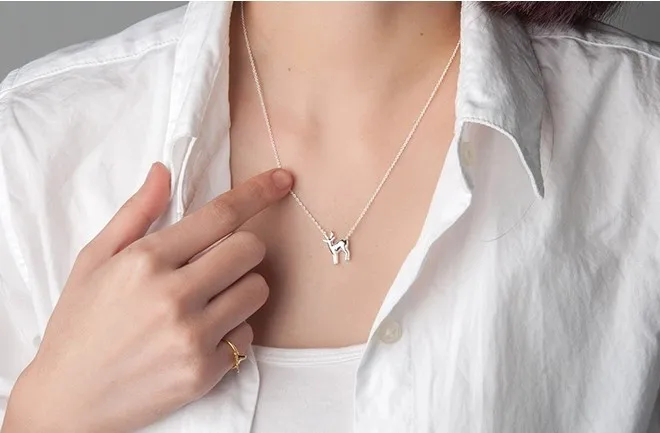 Gold silver Deer Necklace, cute Animal Necklace, lovely Korean necklace