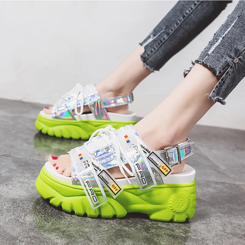 

Summer Women's Sandals Ladies PU Platform Shoes Wedges Thick Bottom Casual Women Sneakers Comfortable Bright Surface Sandals