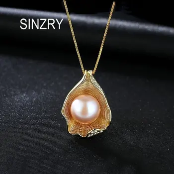 

Sinzry 18KGP Charm Shell Design natural Pearl Jewelry 925 Sterling Silver chokers Pearl Pendant Necklaces for Women