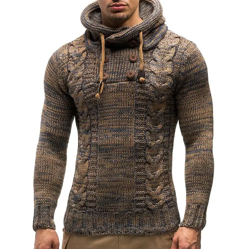 Men's Sweater Autumn Winter Pullovers Knitted Coat Hooded Sweater Jacket Outwear Fashion Design Collar Hooded Men Sweater Cloth