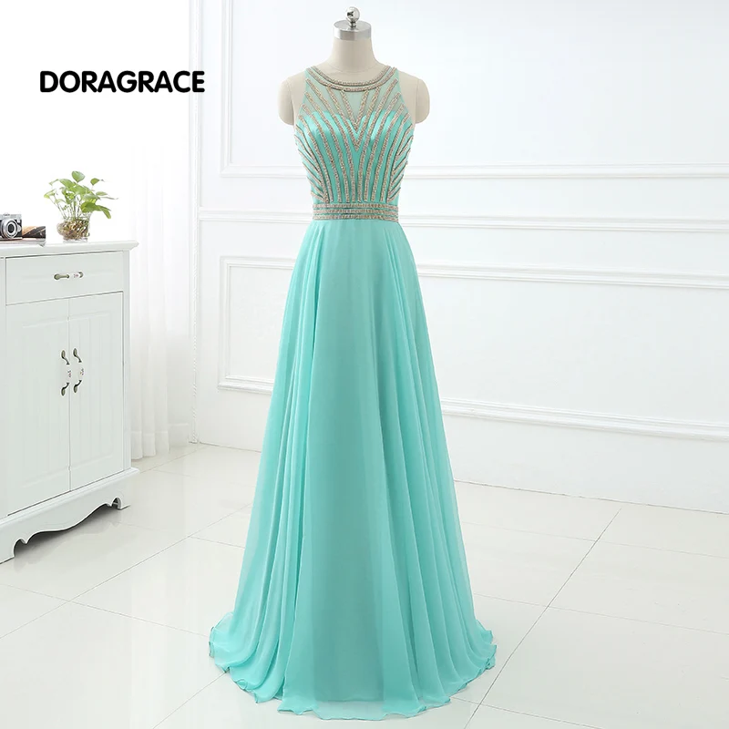 

DORAGRACE Real Photos Elegant Beaded Chiffon Floor-Length Long Prom Gowns Designer Evening Dresses DGE056