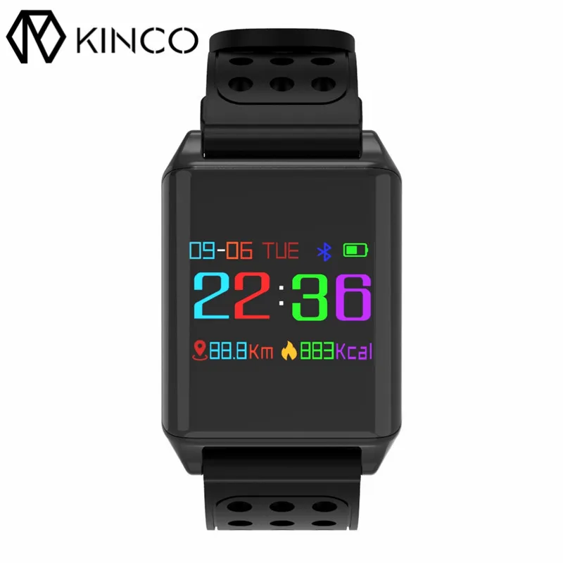 

KINCO OLED Color Screen Bluetooth Heart Rate Blood Pressure Oxygen Monitor Bracelet Exercise Anti-lost Smart Wristband for Phone