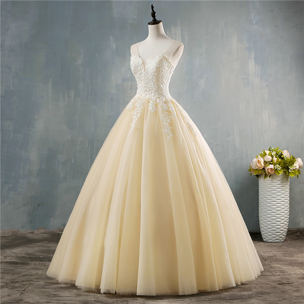 ZJ9146 Новое Элегантное бальное платье белого цвета и цвета слоновой кости с глубоким v-образным вырезом, свадебные платья цвета шампанского для невест, кружевное платье размера плюс 2-26W