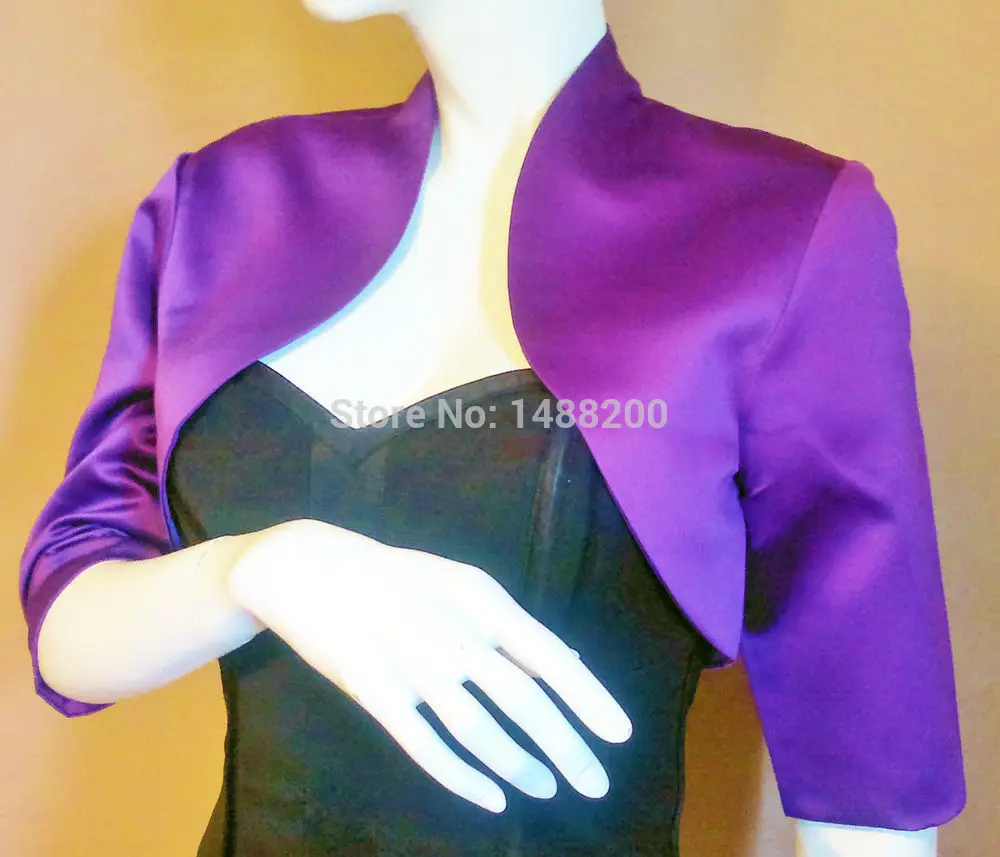 

Purple Soft Satin Bolero/Shrug/Jacket/Stole/Wrap/Shawl/Tippet 3/4 Sleeves Custom Made Wedding Bolero for Women Mingli Tengda
