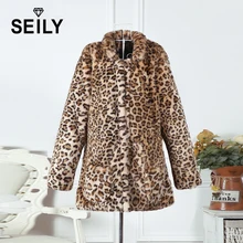 Seily Winter Plus Size Warm Furry Faux Fur Jacket Fake Natural Leopard Rabbit Fur Plush Coat Women Turn Down Collar Outwear 4XL