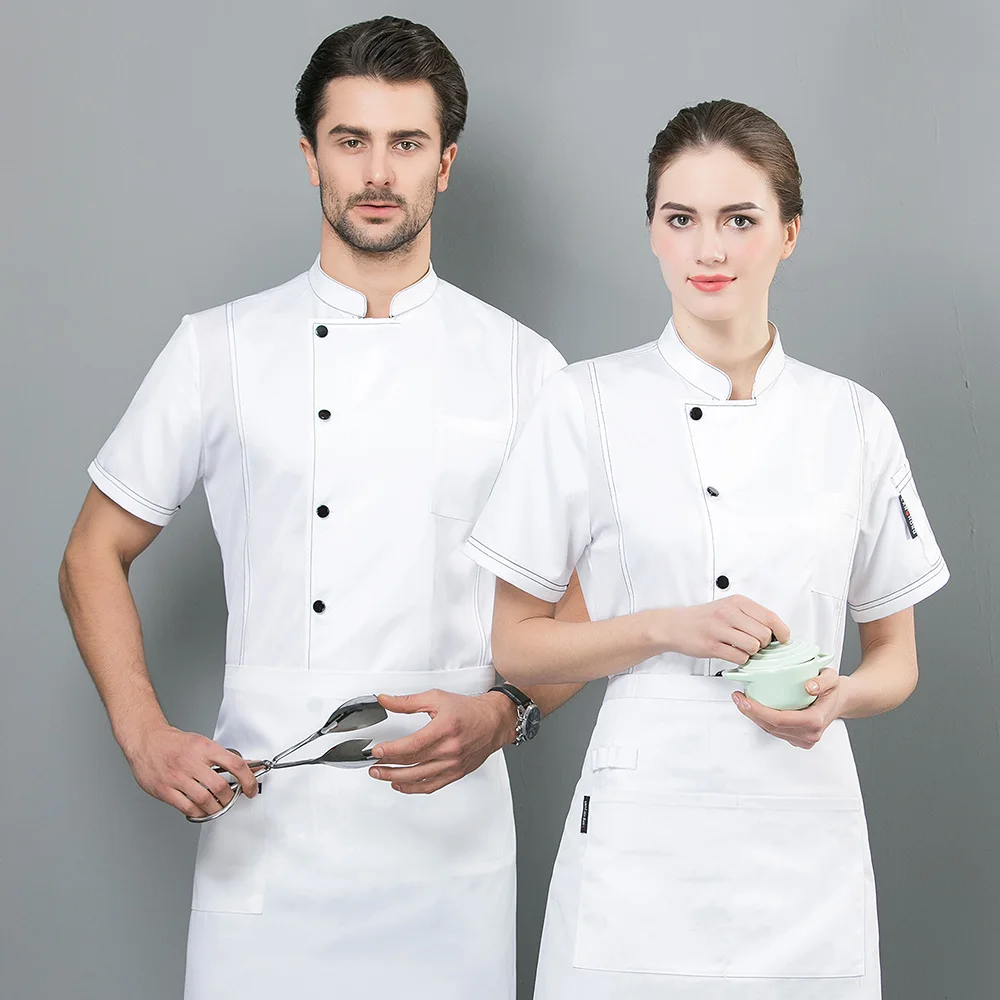 sanxiaxin Service chef uniform short sleeved restaurant hotel catering chef Work shirt Kitchen Chef Jacket work clothes unisex