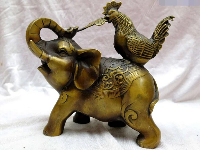 

wholesale factory Brass sculpture China copper Feng Shui lucky money elephant rooster Statue