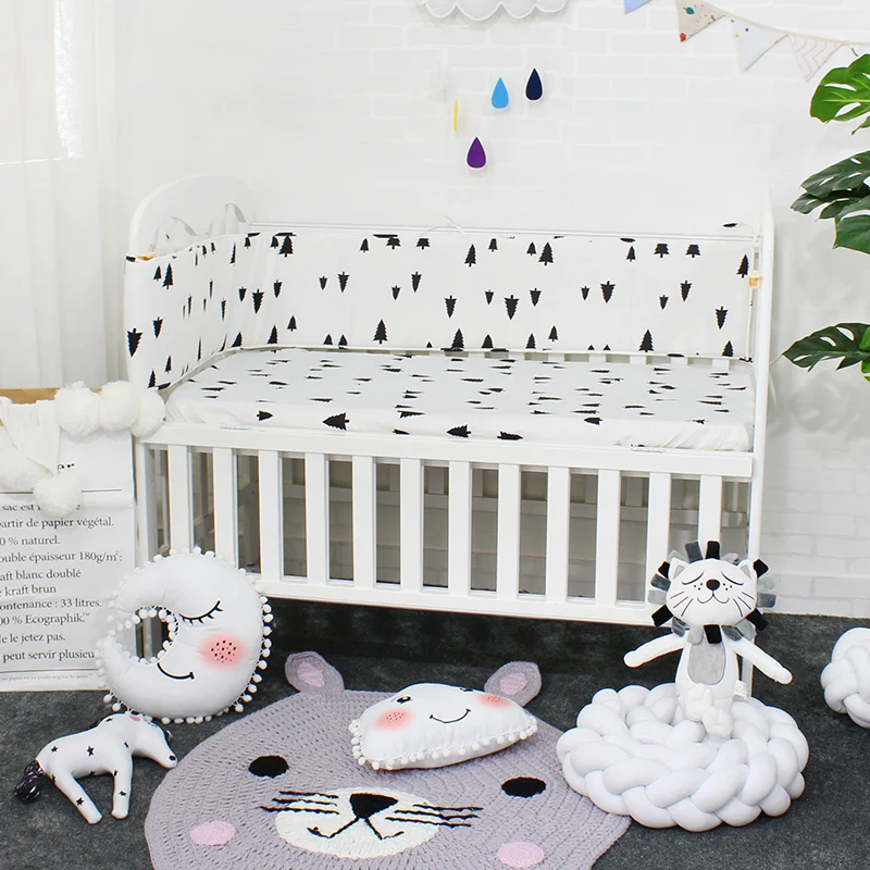 Детские бамперы в кроватку для новорожденных, хлопковый льняной бампер для детской кроватки, защитный чехол для детской кроватки, 5 цветов, длина 200 см