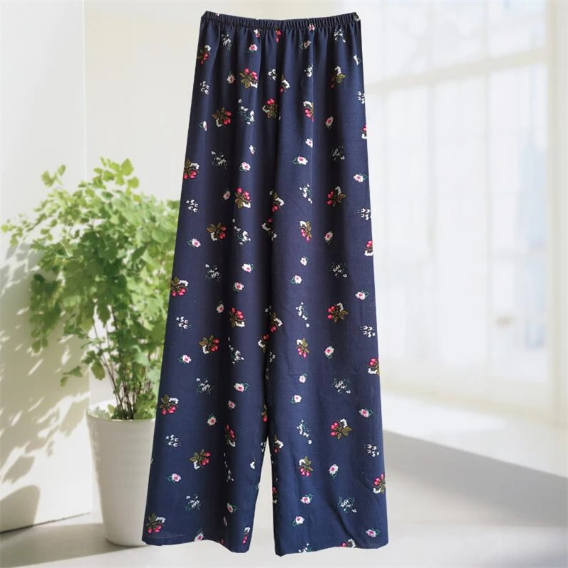 

Women Long Sleepwear Elastic Waist Casual Pants Pajamas Spring Summer Cotton Pajama Pant Home Clothes Wear Trousers Print Pyjama