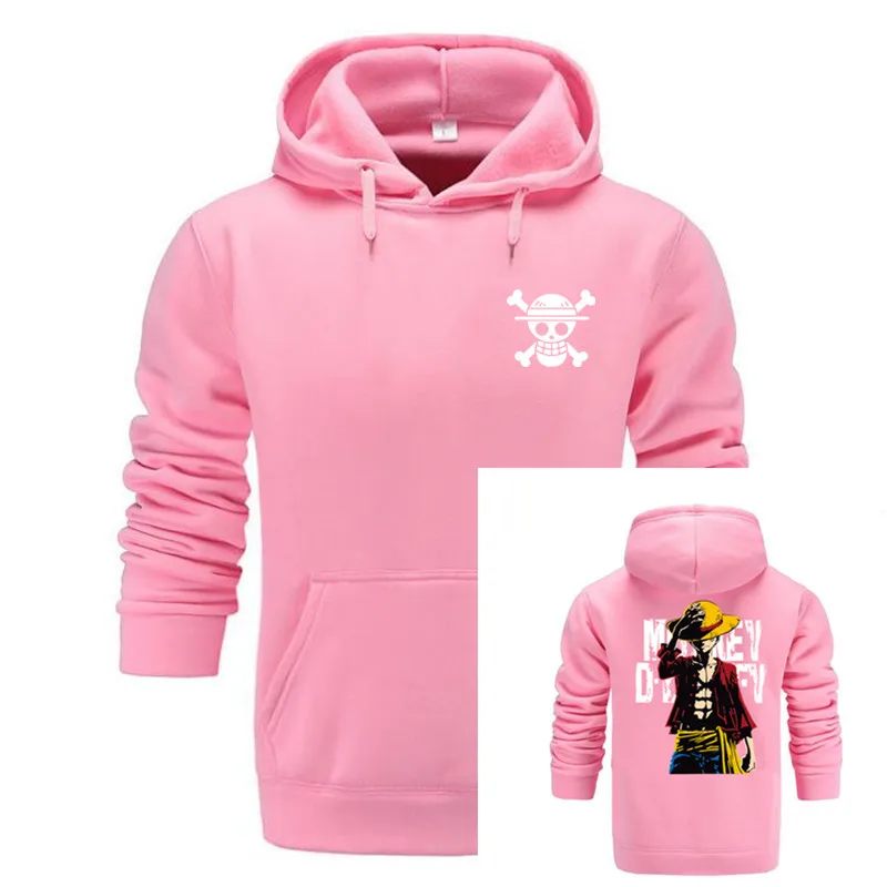 Аниме одна деталь Толстовка для мужчин японского аниме толстовки мужчин s король пиратов Луффи толстовка с капюшоном зима осень флисовый пуловер вы - Цвет: Pink