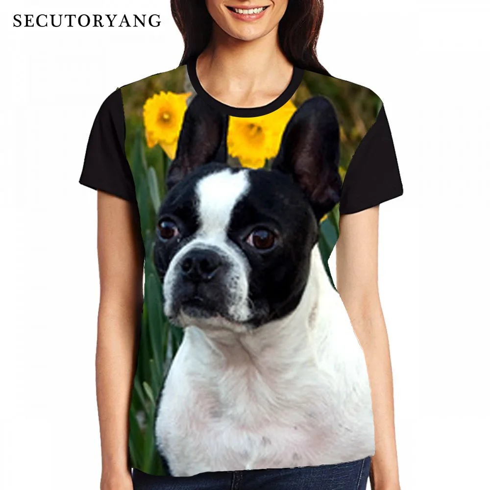 SECUTORYANG Boston Terrier Pattern Cute Women T Shirt