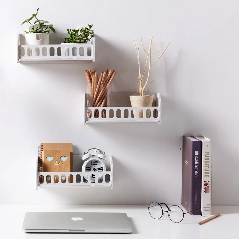 

DIY Carved Flower White organization Storage rack Debris seasonings HDF STB Remote Control holder for Wall Shelf