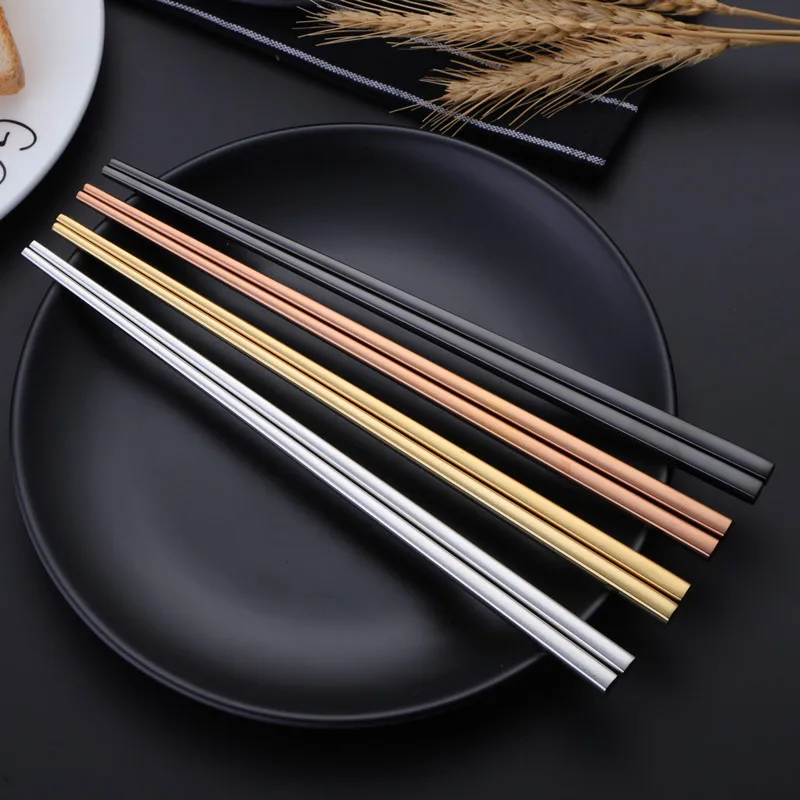 304 Stainless Steel Gold Plated Square Chopsticks Home Restaurant