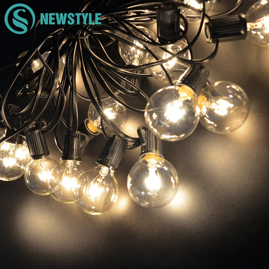 

25Ft G40 Bulb Globe String Lights 7.65M Clear Ball Vintage Bulbs Decor Outdoor Garland Wedding Holiday Party Fairy Light String