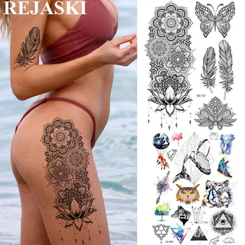 

REJASKI Galaxy City Geometric Planets Temporary Tattoos Sticker Triangle Astronaut Black Tatoos Art Custom Tattoo Fot Women
