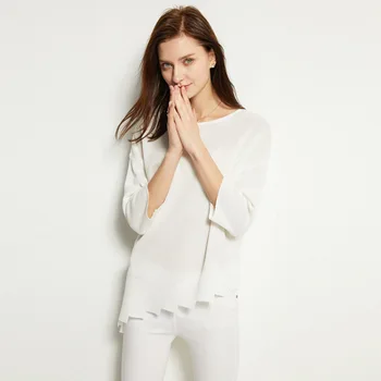 

2019 New Summer Solid Irregular Thin Sweater Women's Round Neck Three Quarter Korean Style High Quality Ladies Sweater DS50717