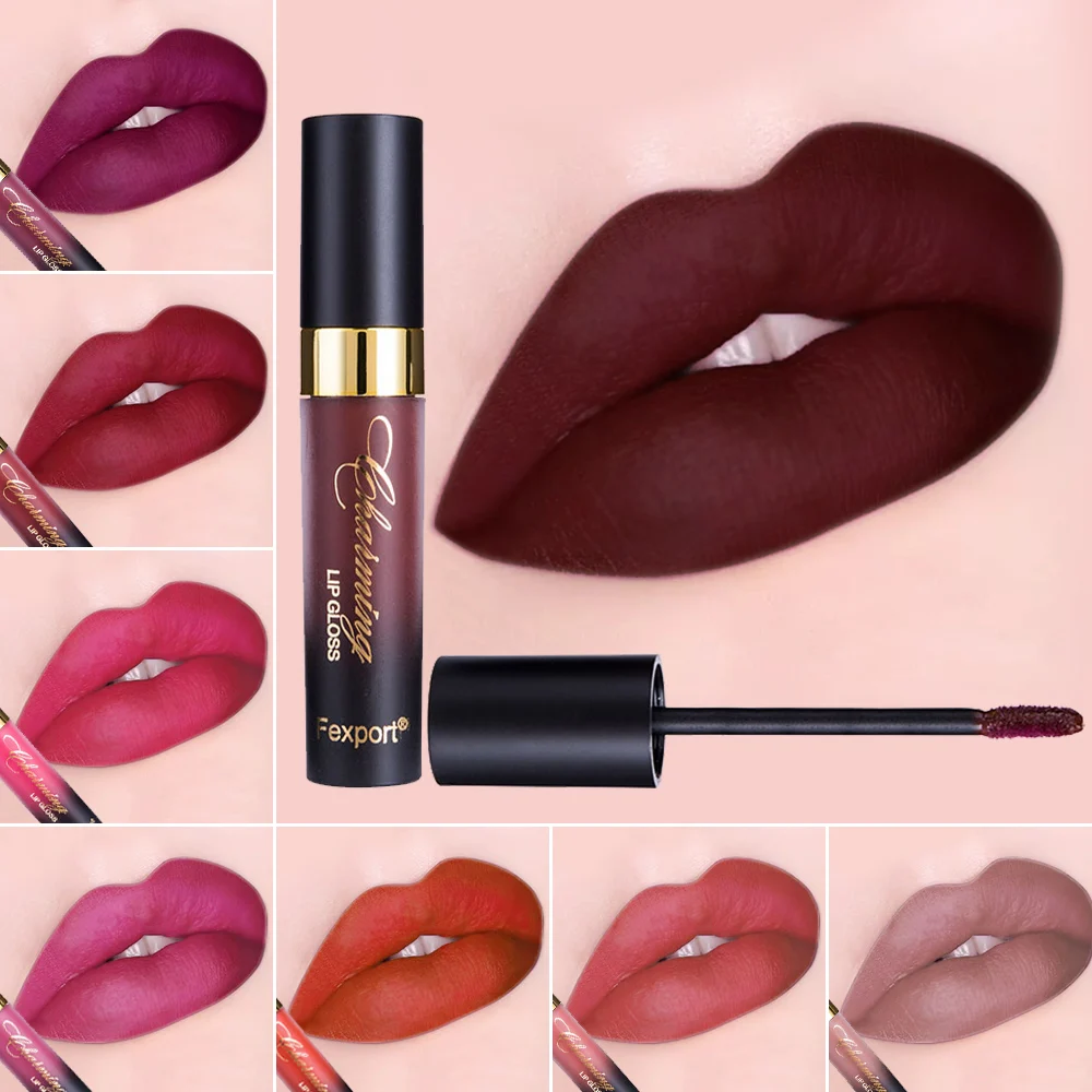 

Fexport Cosmetics 12Color Fashion Liquid Matte Lipstick Longlasting Makeup Nude Longwear Lip Gloss for Wholesale Maquiagem F6101