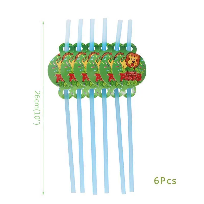 Джунгли для вечеринки в стиле сафари посуда одноразовые украшение скатерти Король Лев тематическая вечеринка на день рождения украшение подарок для детей - Цвет: 6pcs Straws
