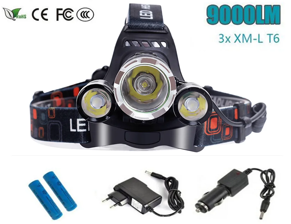Cree 9000 Lumens Headlight XM L 3XT6 LED Head Light 4 Modes Headlamp
