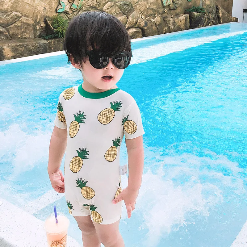 

Summer Pineapple Printed Boys Swimsuit Children Sets With Hat For 75-125cm