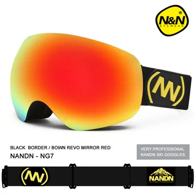 Бренд NANDN профессиональные лыжные очки 2 двойные линзы противотуманные большие сферические лыжные очки для мужчин и женщин снежные очки - Цвет: Black frames Red