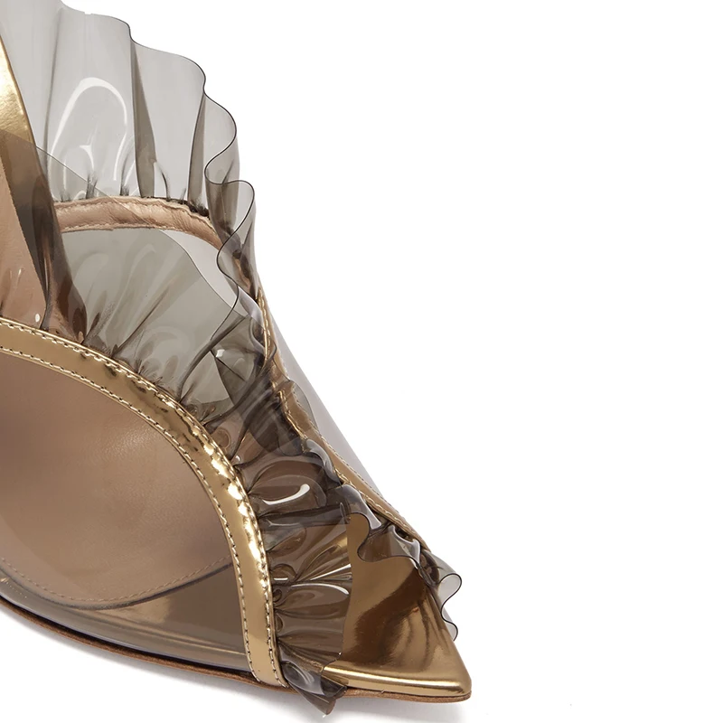 Босоножки с оборками; женская обувь на прозрачном каблуке; коллекция года; летние женские прозрачные туфли на высоком каблуке; Модные Босоножки с открытым носком из ПВХ на каблуке