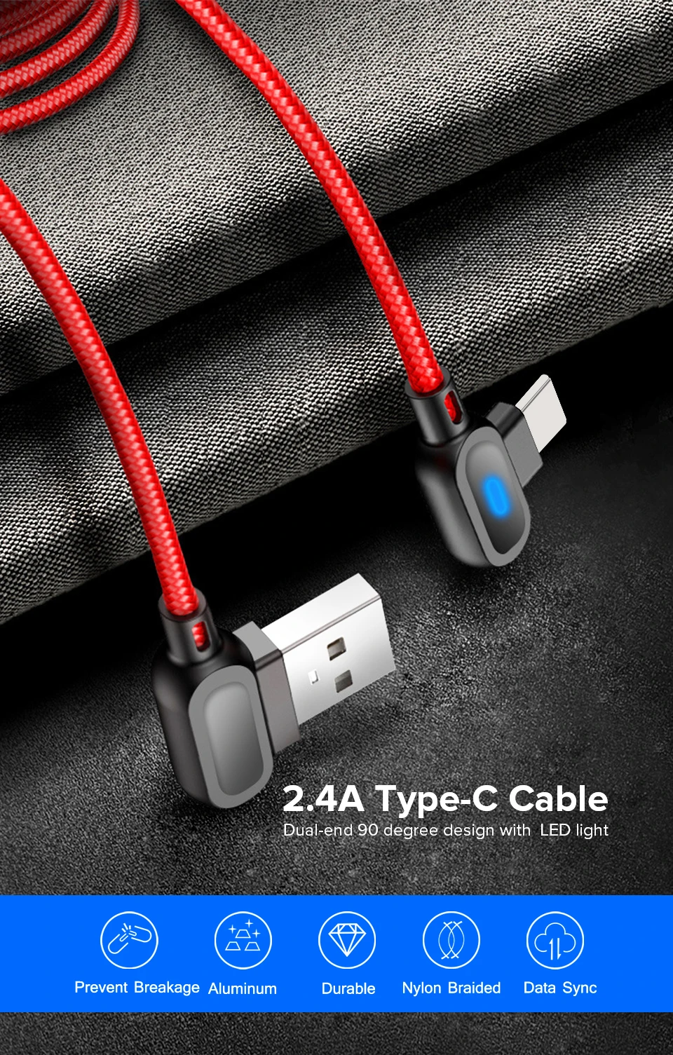 Venroii кабель usb type C 1 м светодиодный кабель для быстрой зарядки и синхронизации данных для samsung huawei Xiaomi 90 градусов Android мобильный телефон игры Kable