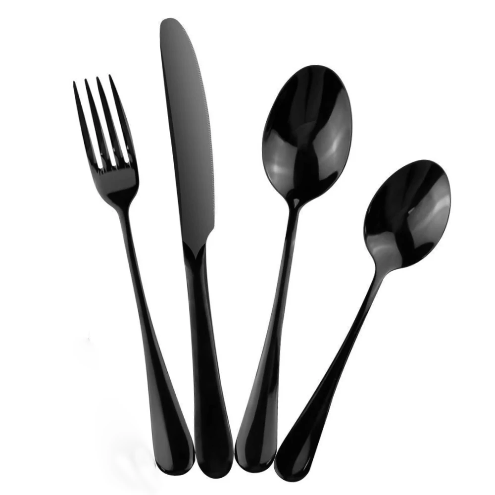

Black Silverware Set Stainless Steel Flatware Cutlery Set Tableware Dinner Knife Fork Spoon Mirror Finish Dinnerware for Kitchen